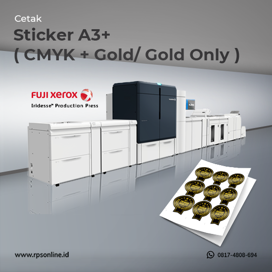 Cetak Sticker A3+  ( CMYK + Gold/ Gold Only )